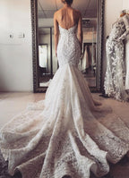 Sweetheart Floor-Length Backless Mermaid Wedding Dress with Lace Appliques BM bride