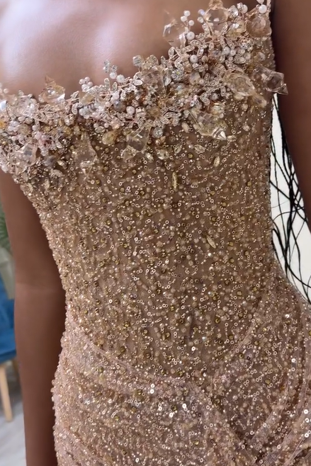Strapless Sleeveless Long Mermaid Prom Dress With Sequins Split
