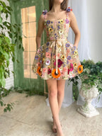 Floral A-Line Short Homecoming Dress with 3D Flowers BM bride