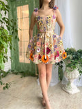 Floral A-Line Short Homecoming Dress with 3D Flowers BM bride