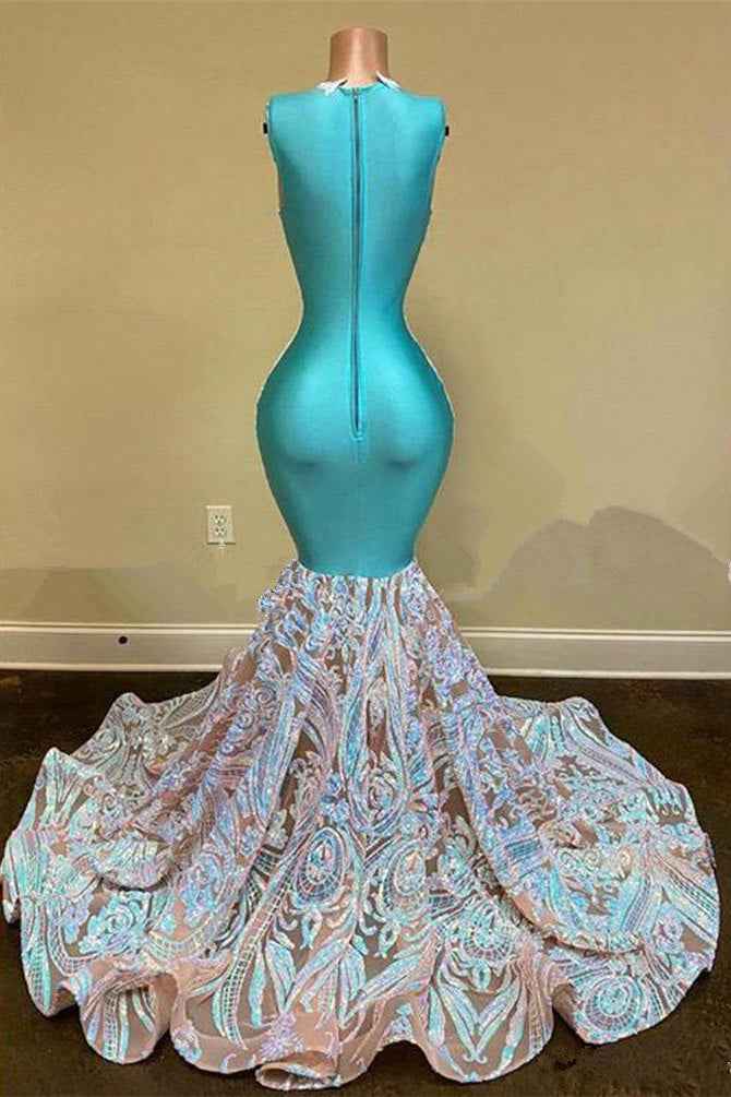 Gorgeous Sequins Sleeveless Lace Mermaid Long Prom Dress With Appliques