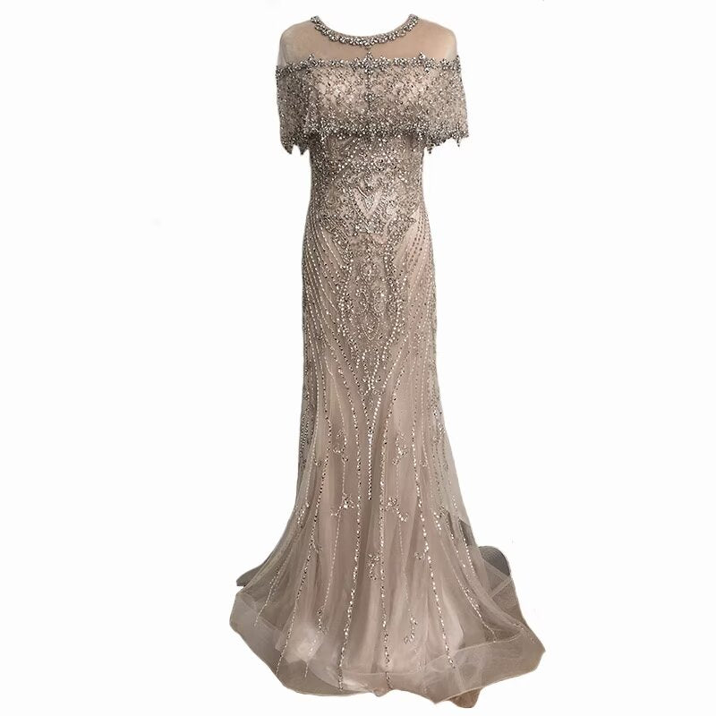Luxurious Sequin Beaded Strapless Evening Gown, Long Mermaid Sleeveless BM bride