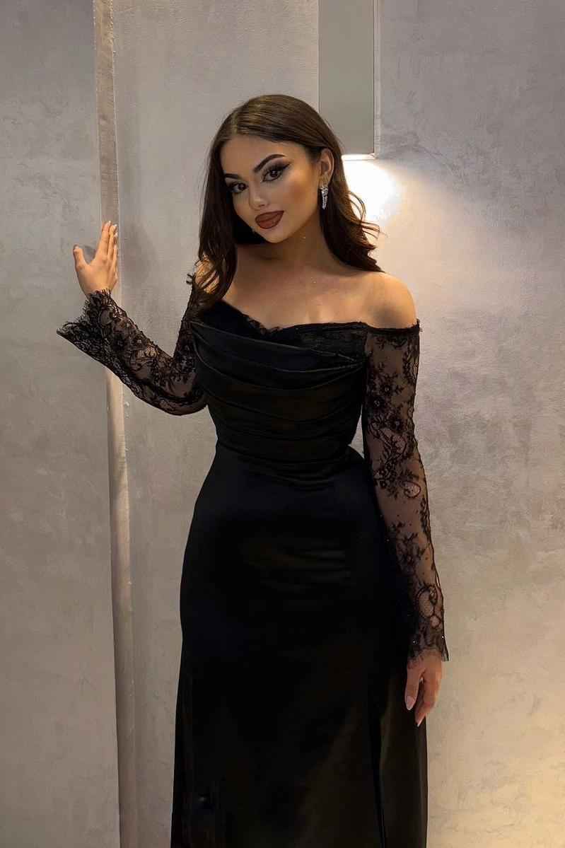 Long Sleeves Off the Shoulder Long Mermaid Prom Dress With Pleated