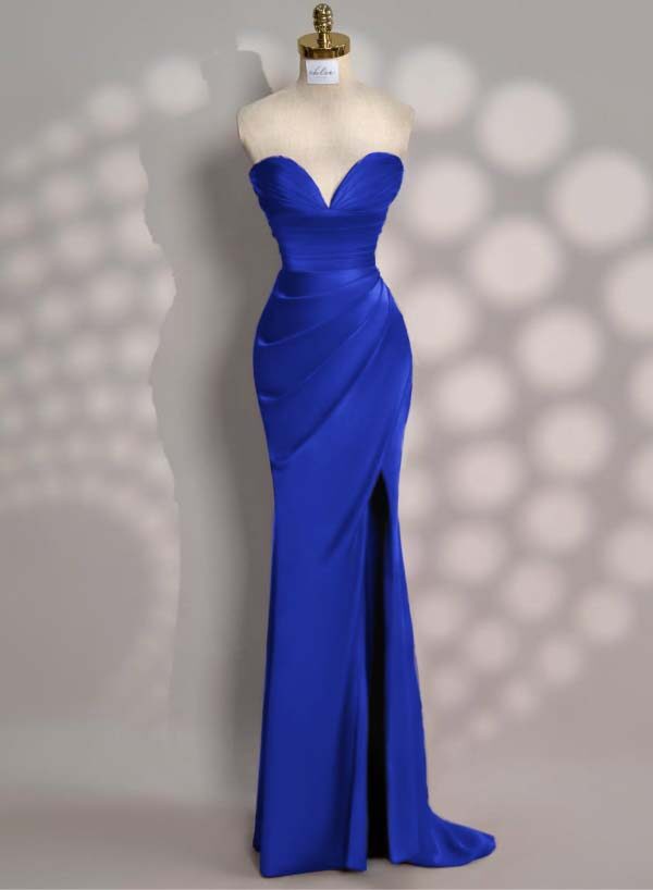 Strapless Sleeveless Mermaid Long Prom Dress With Front Split