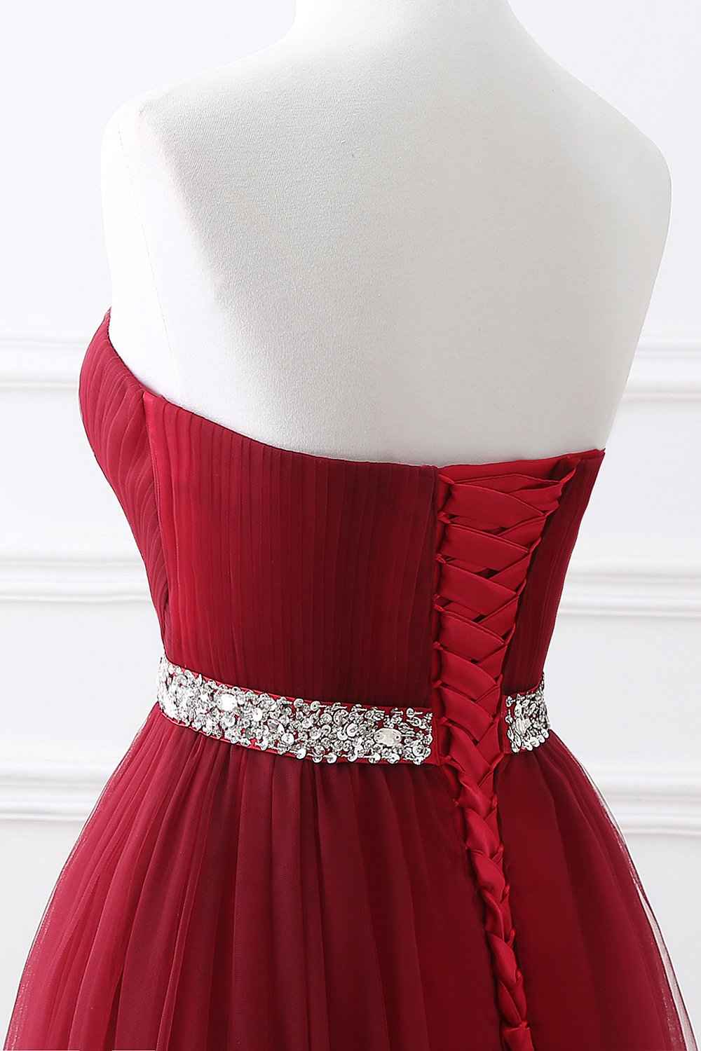 Burgundy Sweetheart Sleeveless Beadings Elegant Prom Dress Long With Belt