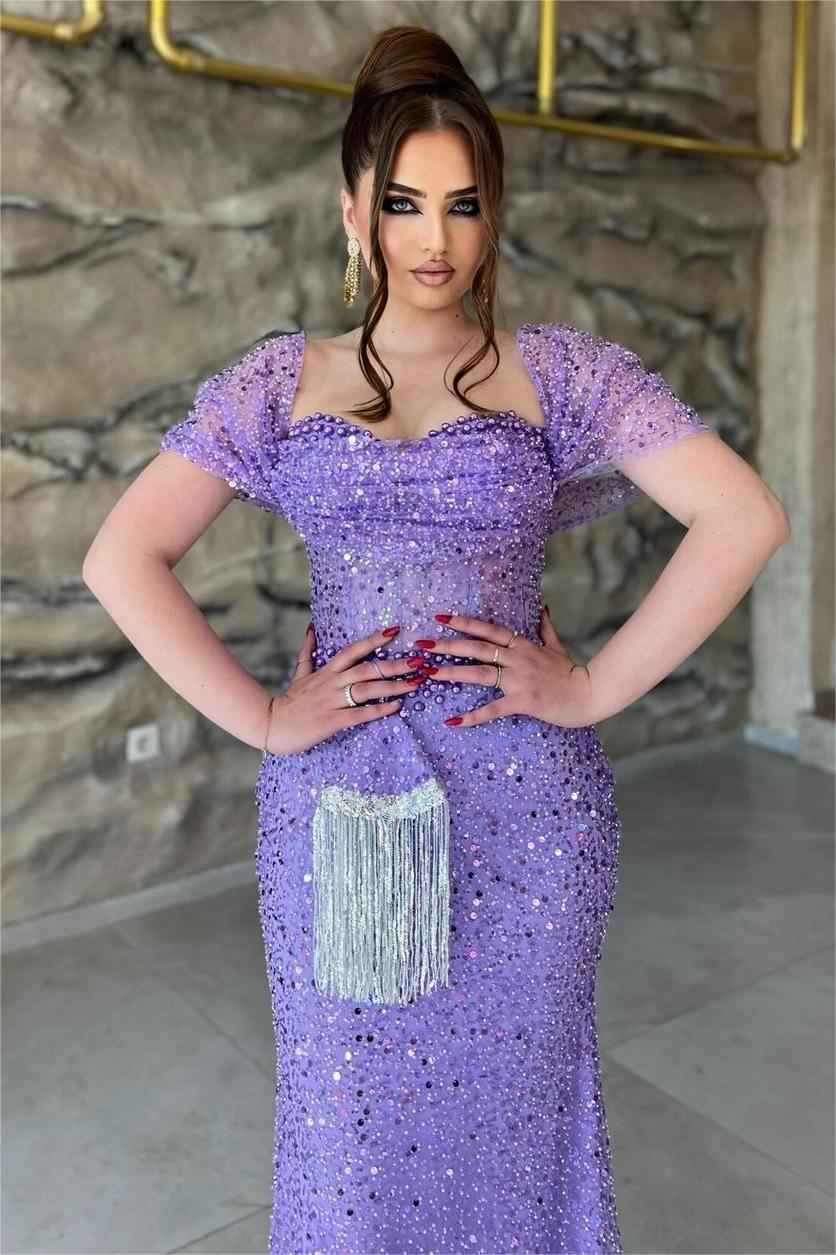 Off the Shoulder Sequins Sweetheart Mermaid Long Prom Dress With Beadings