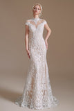 Sleeveless Mermaid Wedding Dress High-neck Lace With Sleeves BM bride