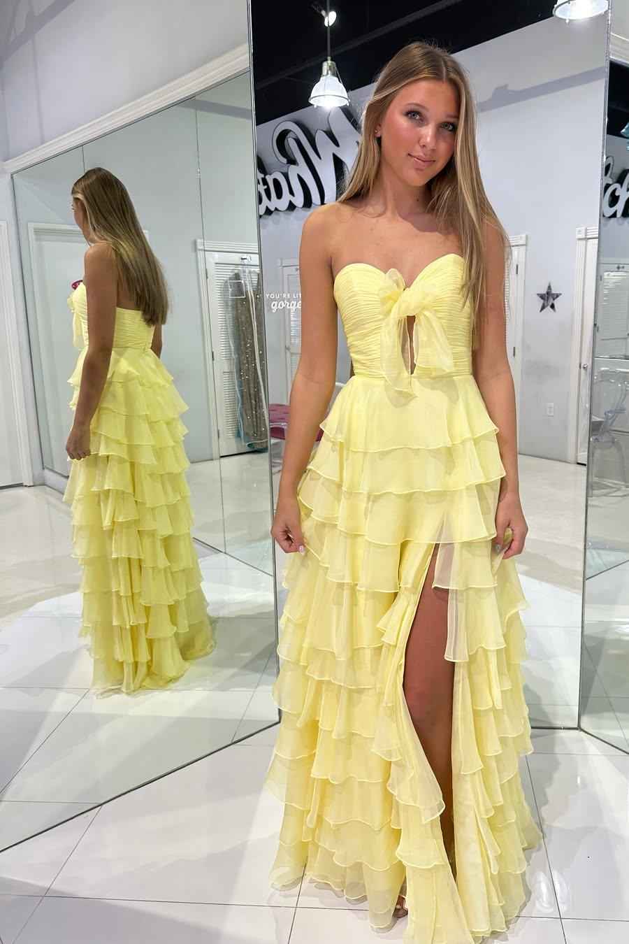 Strapless Sleeveless Long High Split Prom Dress With Pleated