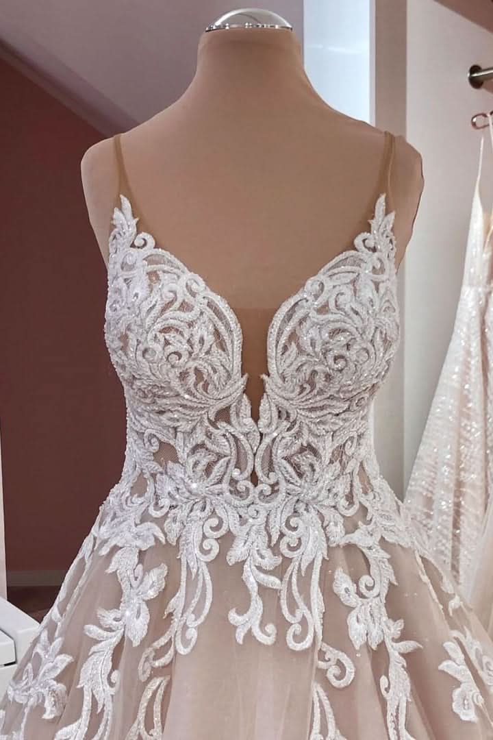 A-Line Sweetheart Princess Wedding Dress With Tulle Lace BM bride