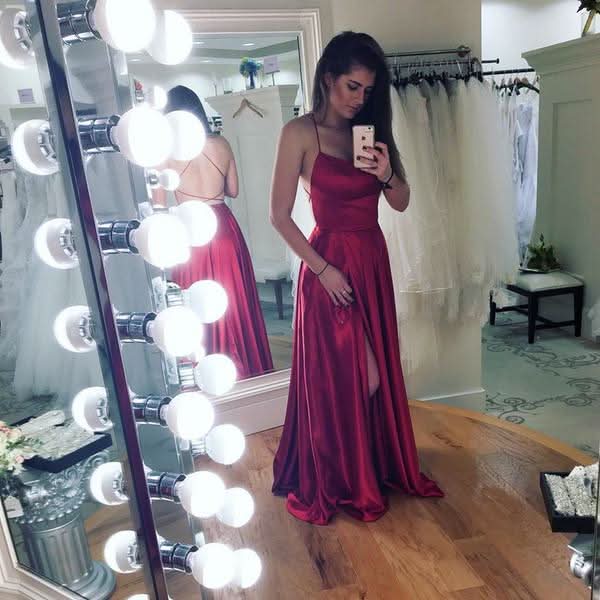 Spaghetti-Straps Mermaid Prom Dress with Slit BM bride