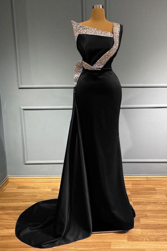 Light Blue One-Shoulder Sleeveless Mermaid Prom Dress with Beads and Ruffles BM bride