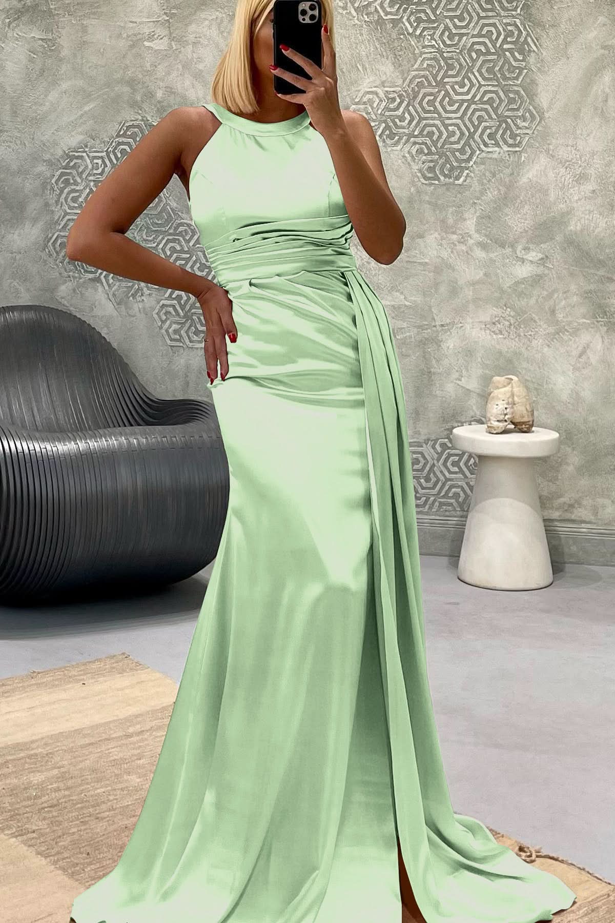 Elegant Jewel Strapless Mermaid Long Prom Dress with Pleats BM bride