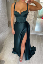 Elegant Straps Sleeveless Mermaid Slit Evening Dress On Sale BM bride