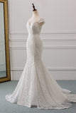 Sweetheart Lace Long Mermaid Wedding Dress with Cap Sleeves BM bride