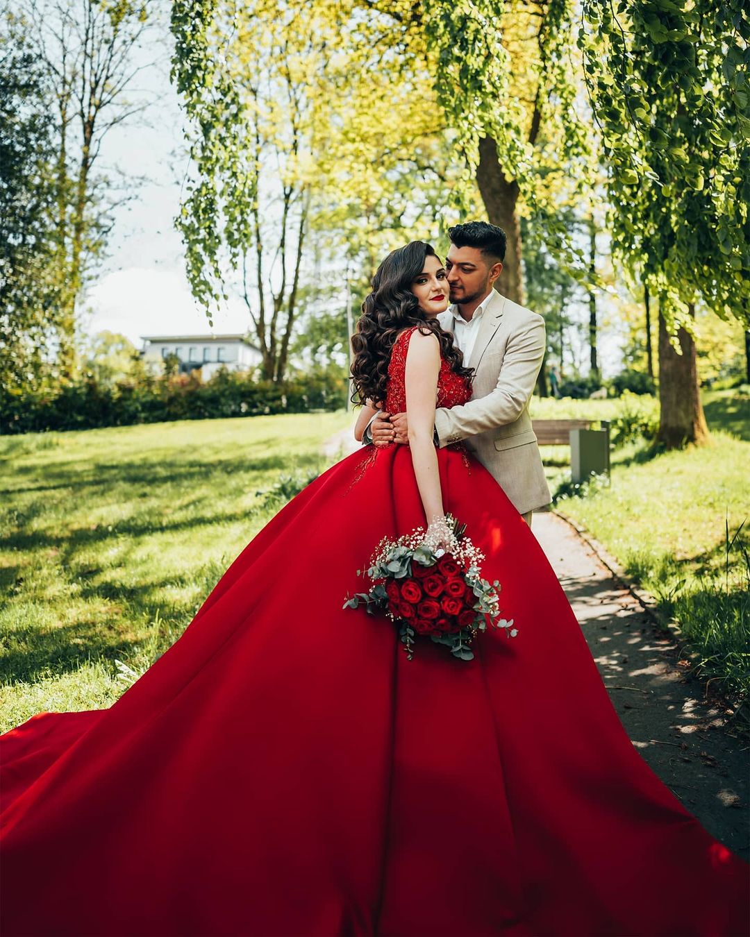Long Ball Gown Princess Satin V-Neck Wedding Dress with Lace BM bride