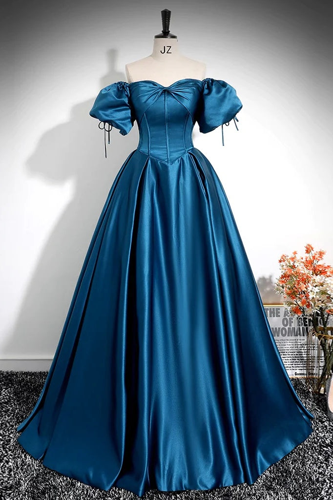 Royal Blue A-Line Pleated Off-The-Shoulder Prom Dress BM bride
