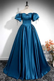 Royal Blue A-Line Pleated Off-The-Shoulder Prom Dress BM bride