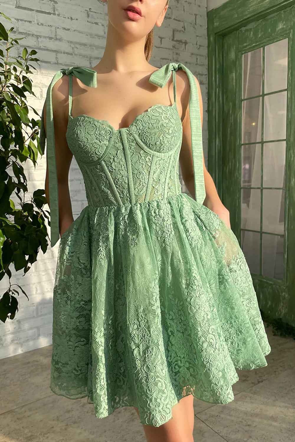 Green Sweetheart Homecoming Dress with Appliques Bmbride