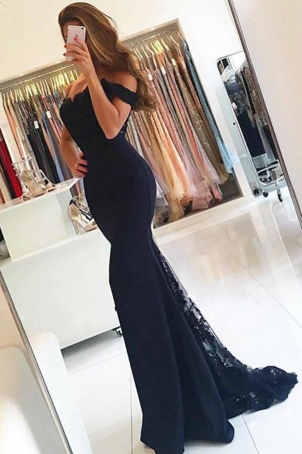 Off-the-Shoulder Mermaid Prom Dress BM bride