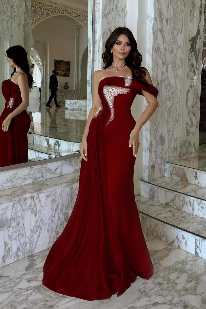 One Shoulder Sleeveless Long Mermaid Prom Dress With Beading BMBRIDE