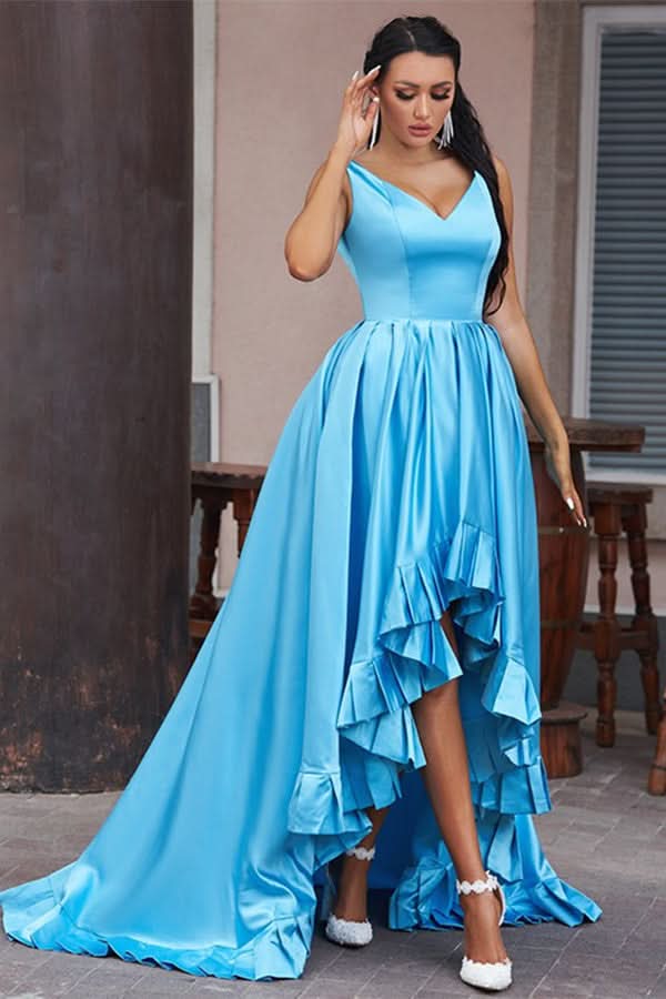 Ocean Blue V-Neck Sleeveless Prom Dress BM bride