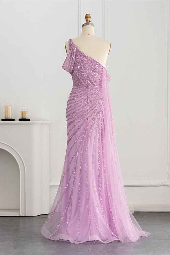 Stunning One Shoulder Mermaid Prom Dress Split With Sparkle Sequins