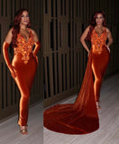 Sleeveless Prom Dress with Appliques, Beadings, and Long Trail BM bride