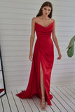 Red Strapless Prom Dress with Pleated Split Mermaid Design BM bride