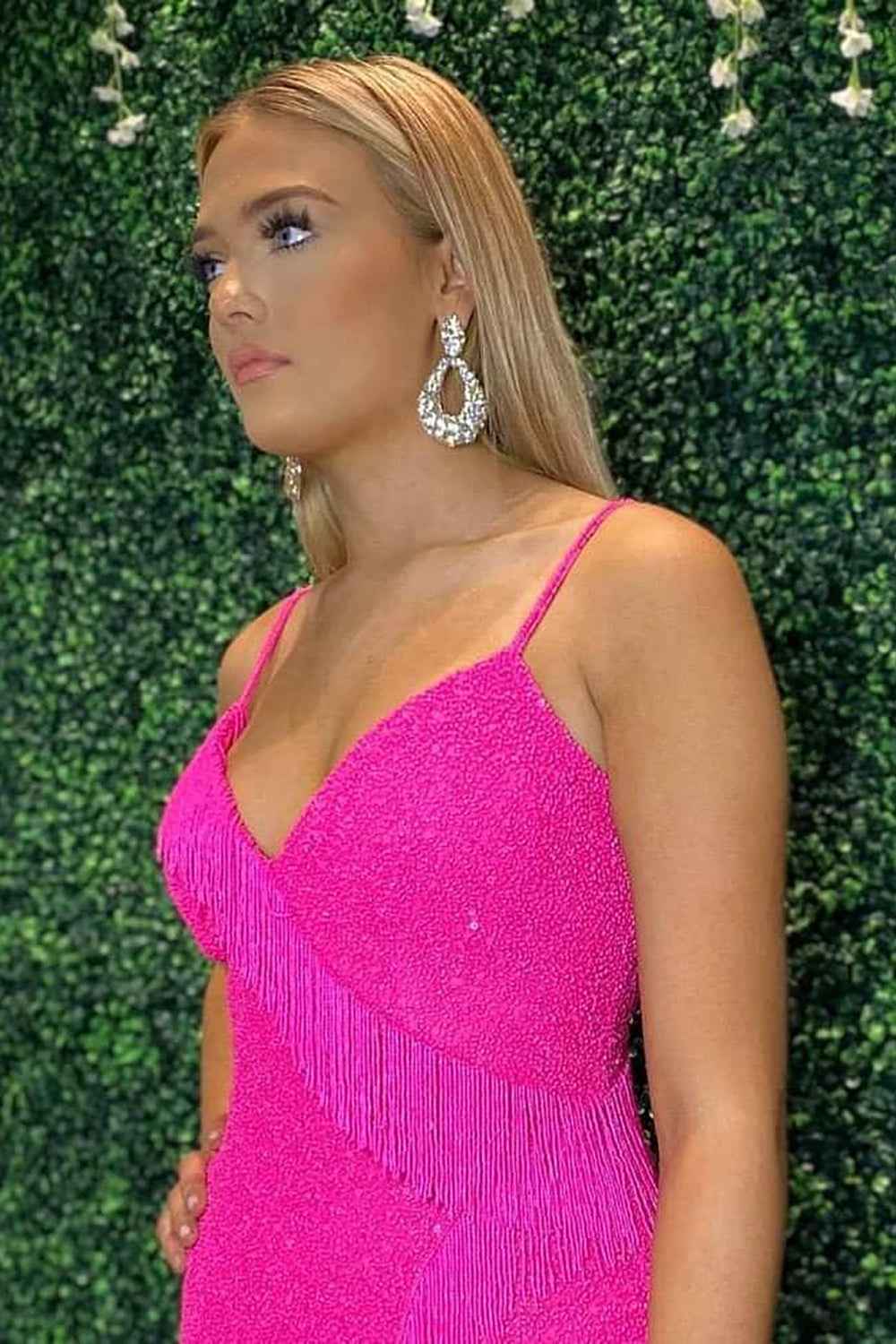 Sparkly Fuchsia Sequined Tight Short Homecoming Dress with Fringes