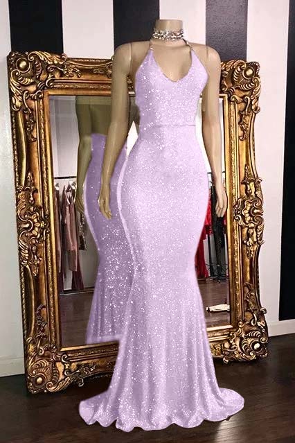 Glamorous Halter Neck Mermaid Sleeveless Red Long Prom Dress With Sequins BMBRIDE