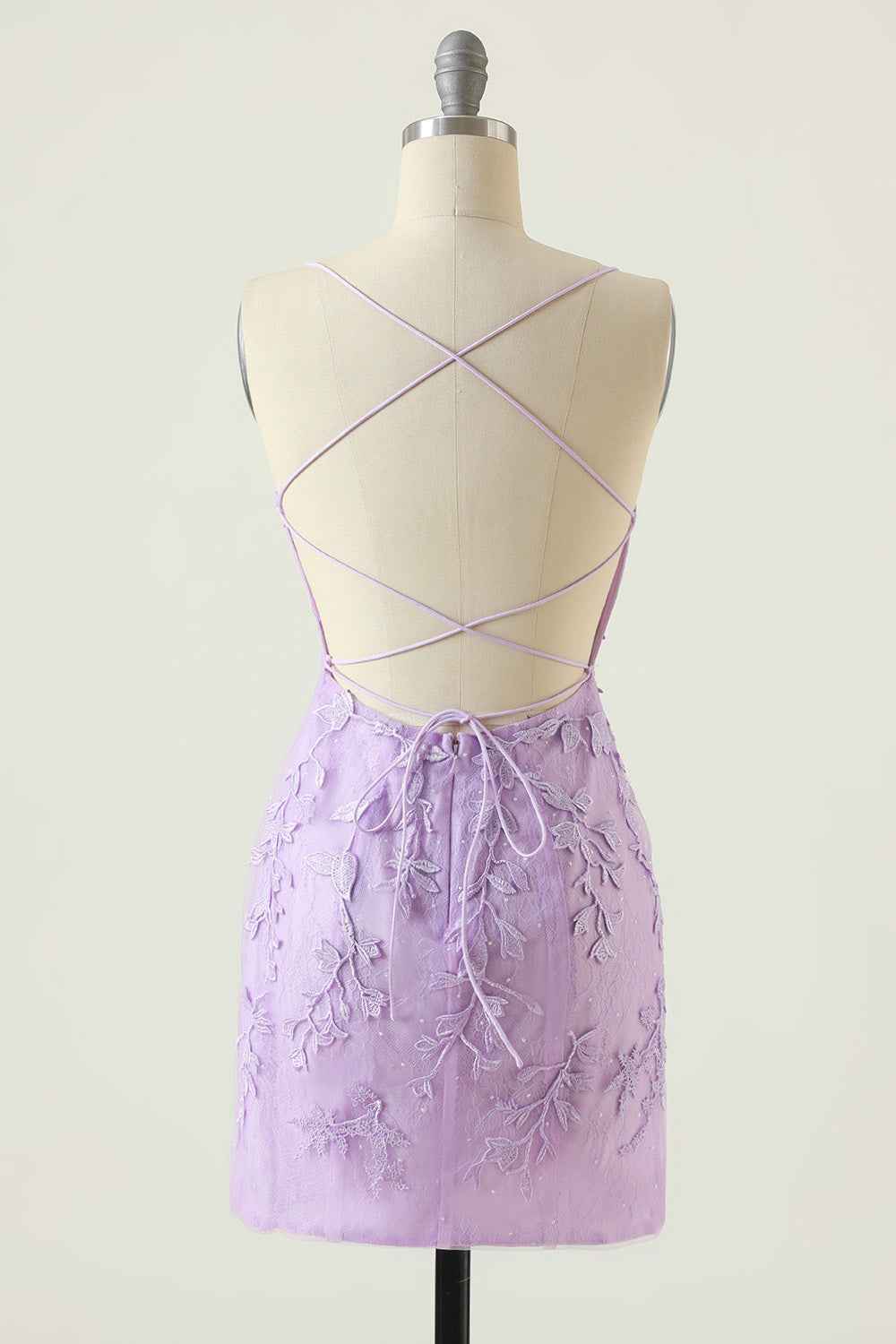 Spaghetti Straps Purple Tight Short Homecoming Dress with Appliques