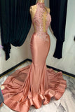 Coral Red Mermaid Prom Dress with Sleeveless Halter and Appliques BM bride