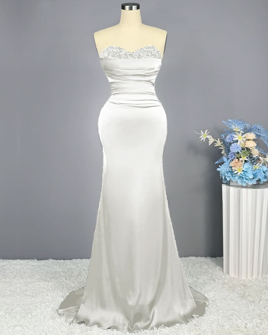 Red Sweetheart Sleeveless Sequined Mermaid Prom Dress BM bride