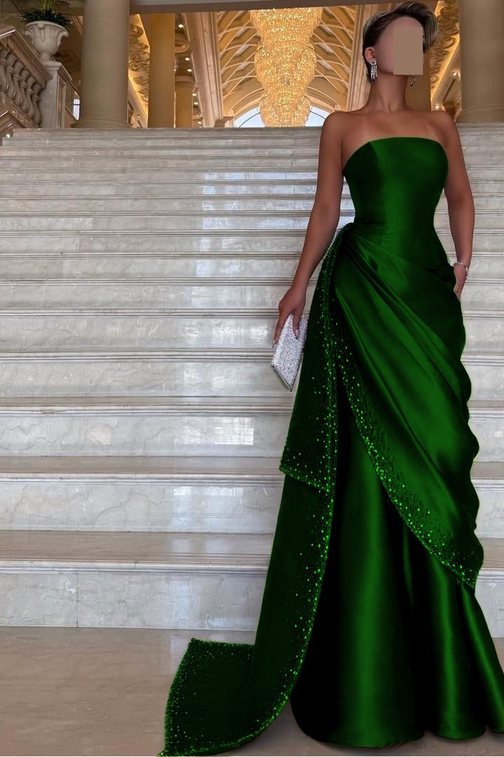 Chic Strapless Sleeveless Long Prom Dress With Pleated Beading BMBRIDE