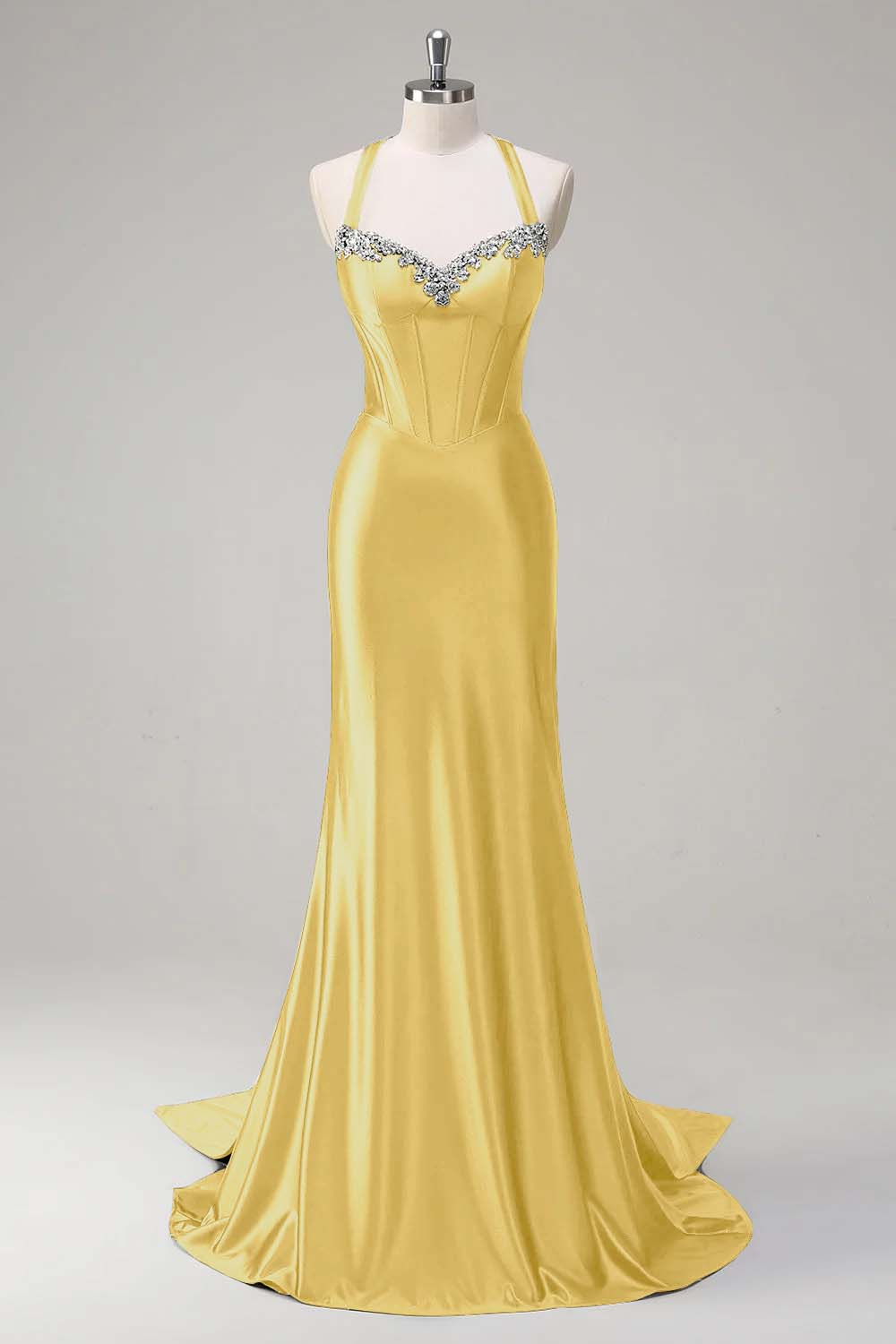 Halter Sleeveless Long Mermaid Prom Dress With Beading Pleated