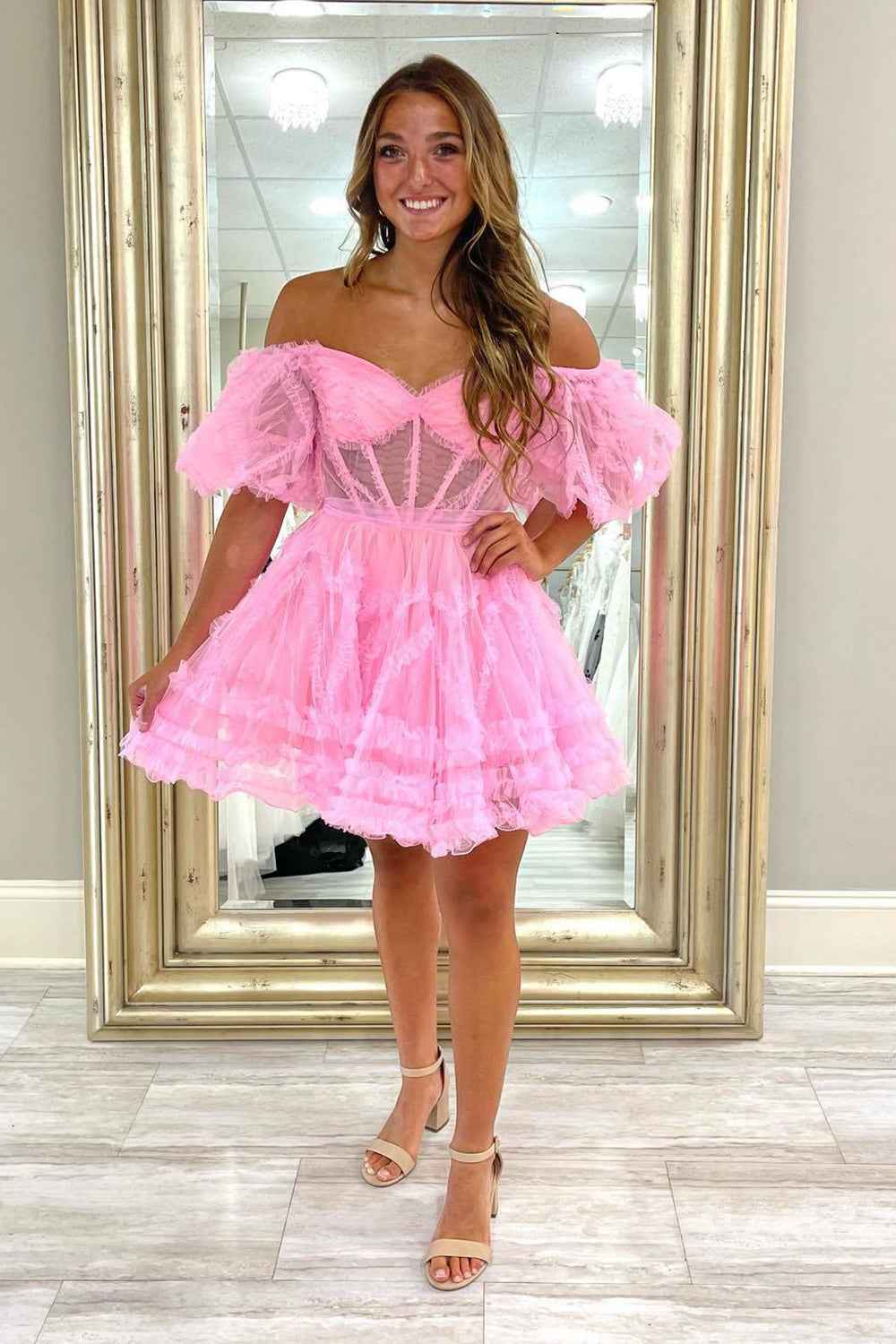 Light Pink Corset A-Line Short Homecoming Dress Bmbride