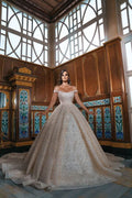 Off-the-Shoulder Sequined Long Wedding Dress with Slit BM bride