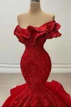 Red Elegant Strapless Sequined Mermaid Prom Dress On Sale BM bride