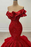 Red Elegant Strapless Sequined Mermaid Prom Dress On Sale BM bride