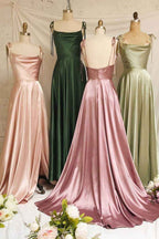 Simple Spaghetti Strap Sleeveless Prom Dress With Split Open Back