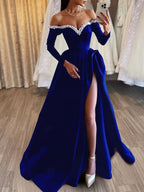 Black Prom Dress Long A Line Pleated High Slit BM bride