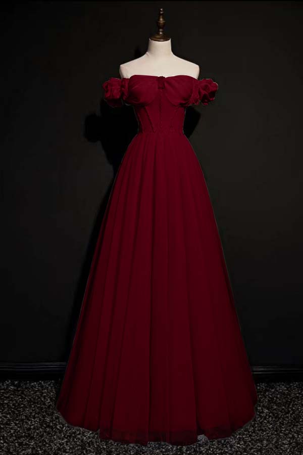 Off the Shoulder Strapless Sleeveless Long Prom Dress With Tulle BMBRIDE