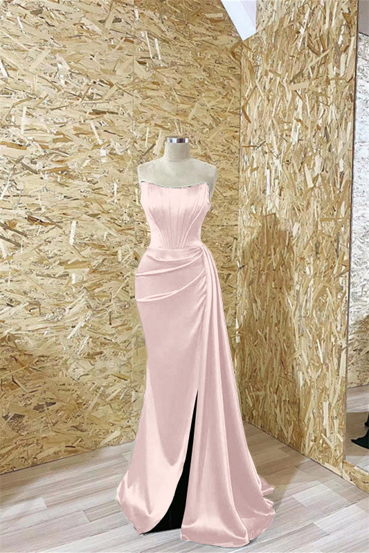 Modern Dark Green Strapless Mermaid Prom Dress Pleated With Ruffles