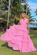 Halter Sleeveless Backless Long Prom Dress With Pleated Ruffles