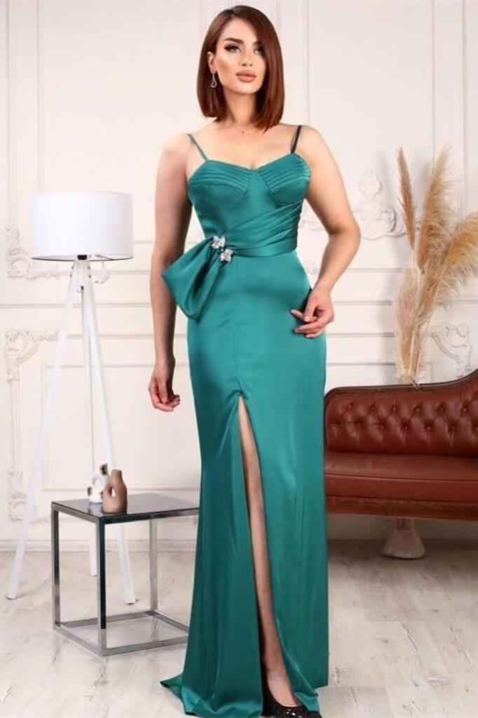 Mermaid Elegant Sleeveless Prom Dress Front Split With Spaghetti Straps