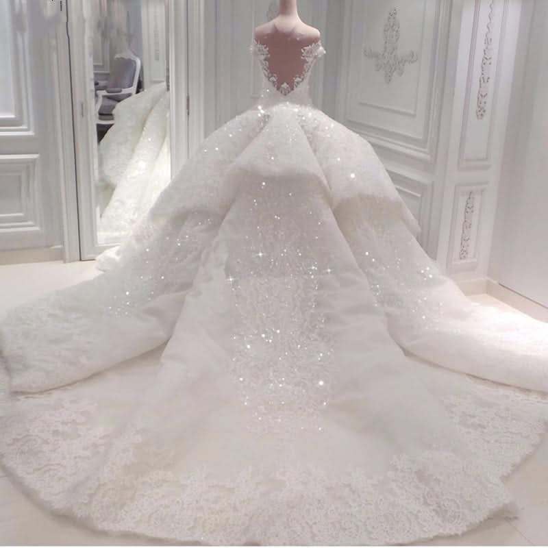 Gorgeous Off-the-Shoulder Ball Gown Wedding Dress with Beadings BM bride