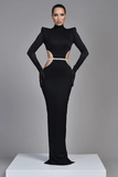 Long Sleeves Mermaid Evening Dress High Neck with Belt BM bride