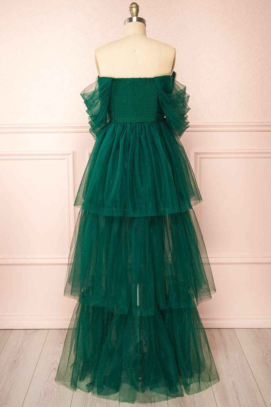 Charming Green Tulle Off the Shoulder Strapless Pleated A Line Cake Prom Dress
