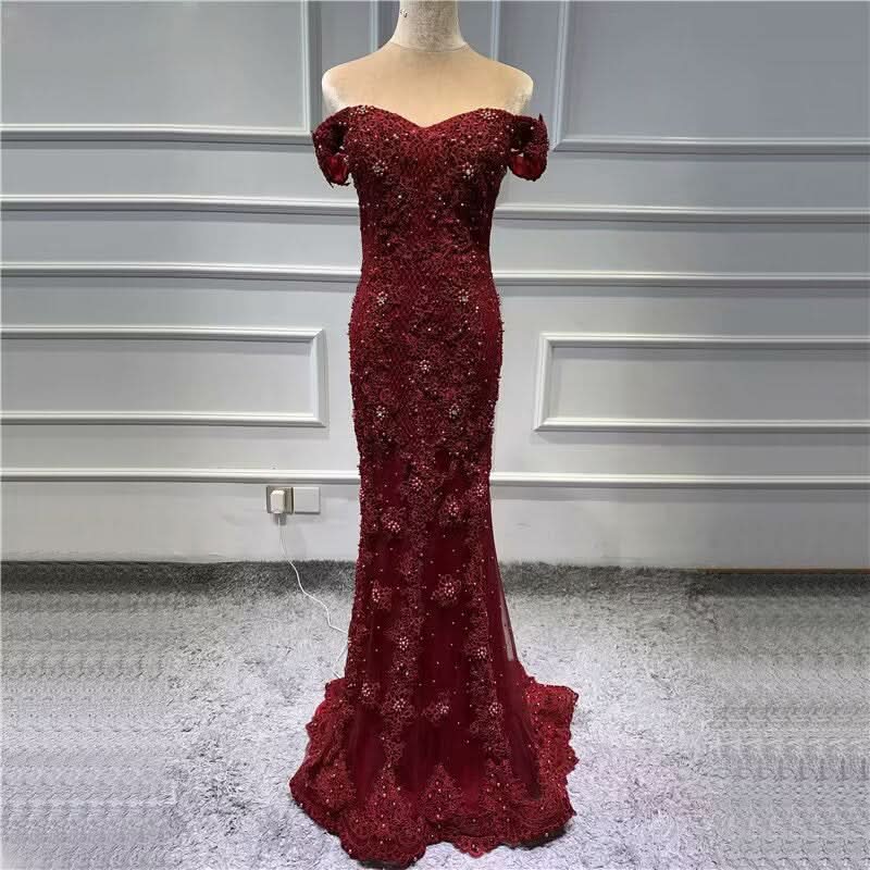 Elegant Dusty Pink Sequin Appliques Prom Dress, Mermaid V-Neck with Beads BM bride