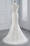Jewel Neck Sleeveless Long Mermaid Wedding Dress with Tulle Lace Appliques BM bride